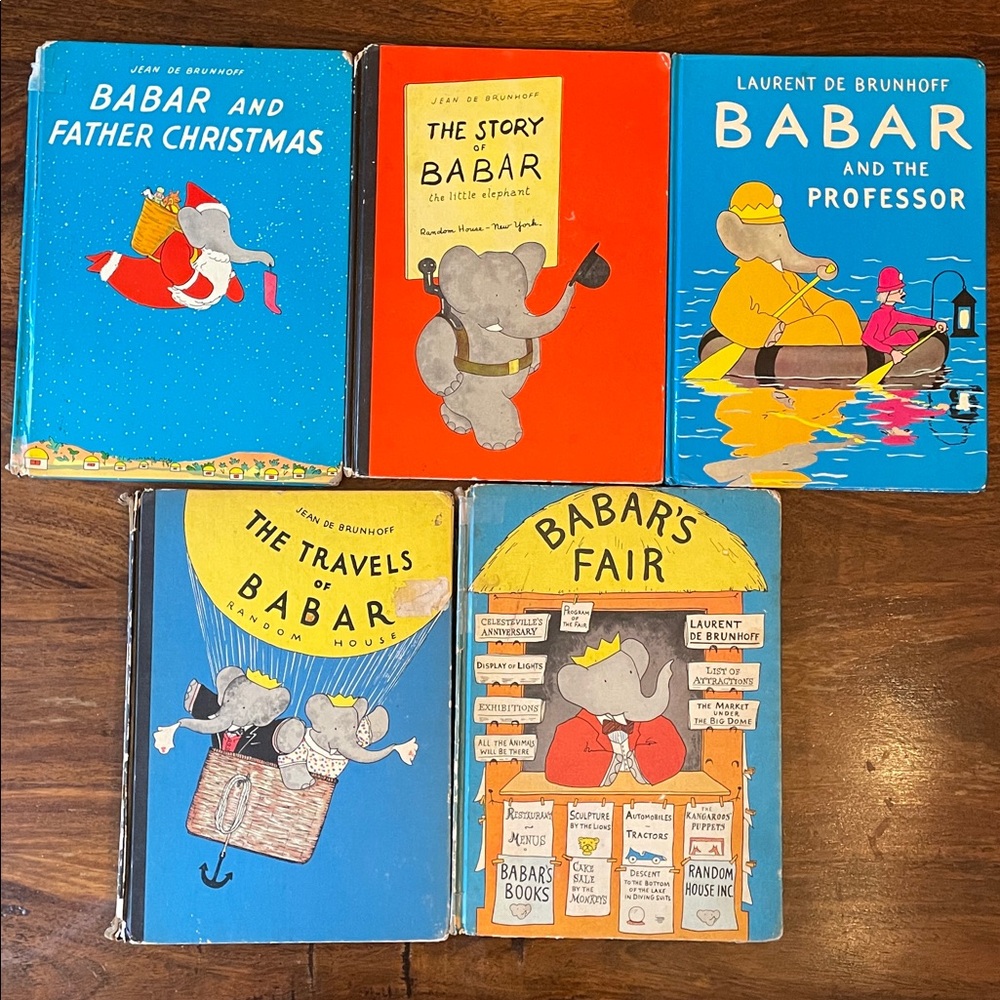 5 BABAR the Elephant Vintage Hardcover Books by Laurent de Brunhoff